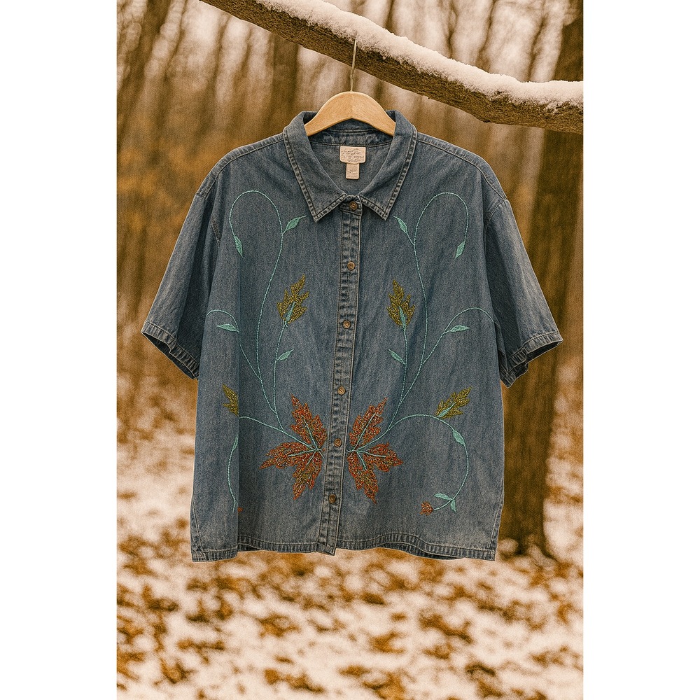 Country Wear Casuals 3X Embroidered Denim Shirt • Floral Cottagecore